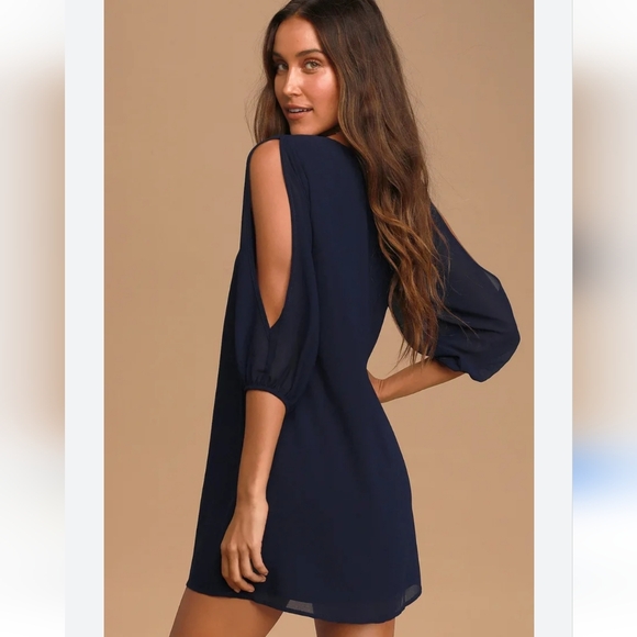 Lulus Shifting Dears Navy Blue Long Sleeve Dress Size Medium - Picture 2 of 12